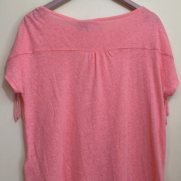 Joie | NWT Salmon Pink Cinch Shoulders Linen Blend Cap Sleeve Round Neck Top S - Picture 9 of 11